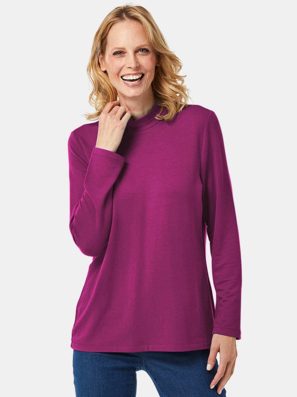 Goldner Stehbundshirt Damen Modal rosa, 44