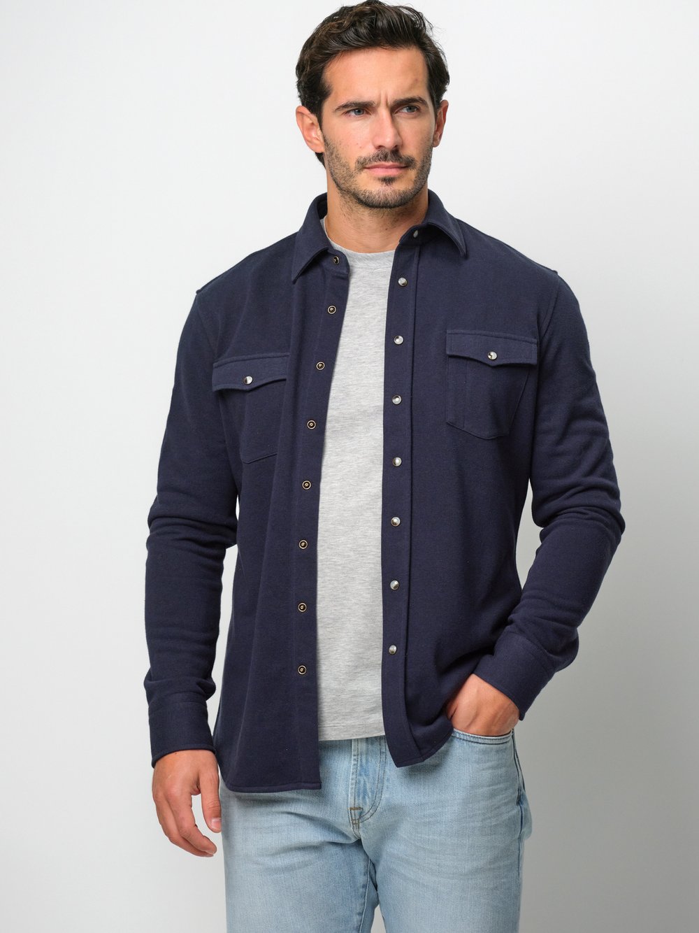 Profuomo Übergangsjacke Herren Slim Fit Baumwolle blau, M