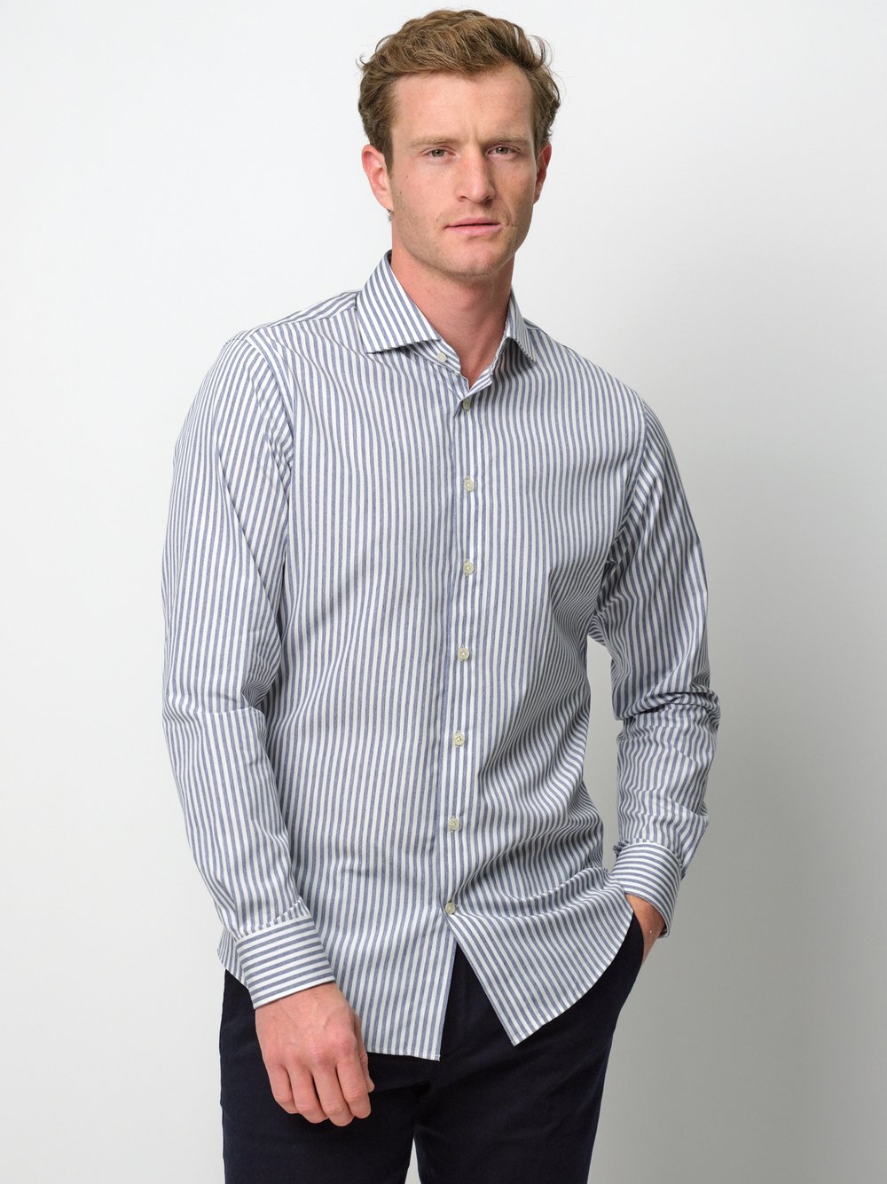 Profuomo Hemd Herren Slim Fit Baumwolle blau gestreift, 39