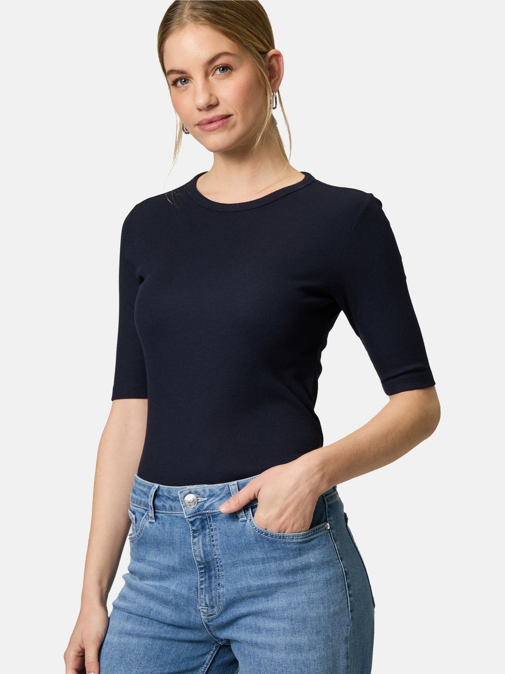 zero Basicshirt Damen Baumwolle blau, 34