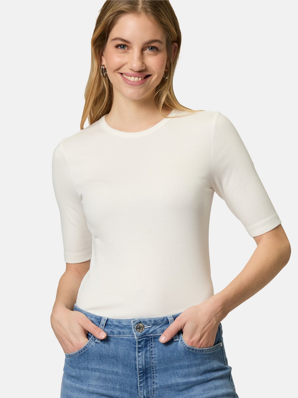 zero Basicshirt Damen Baumwolle weiß, 36