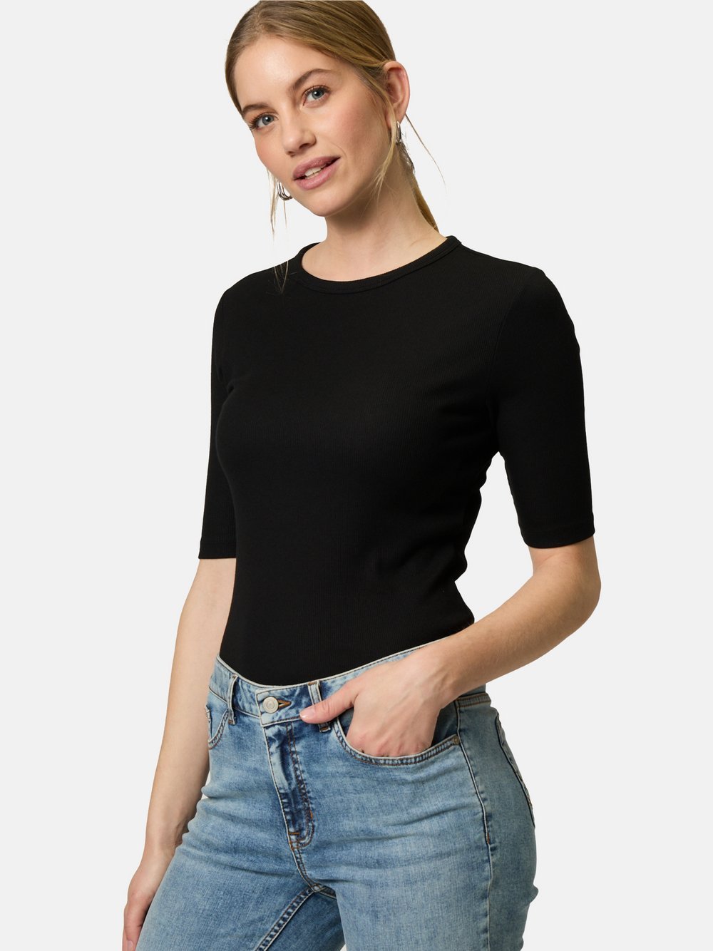 zero Basicshirt Damen Baumwolle schwarz, 38