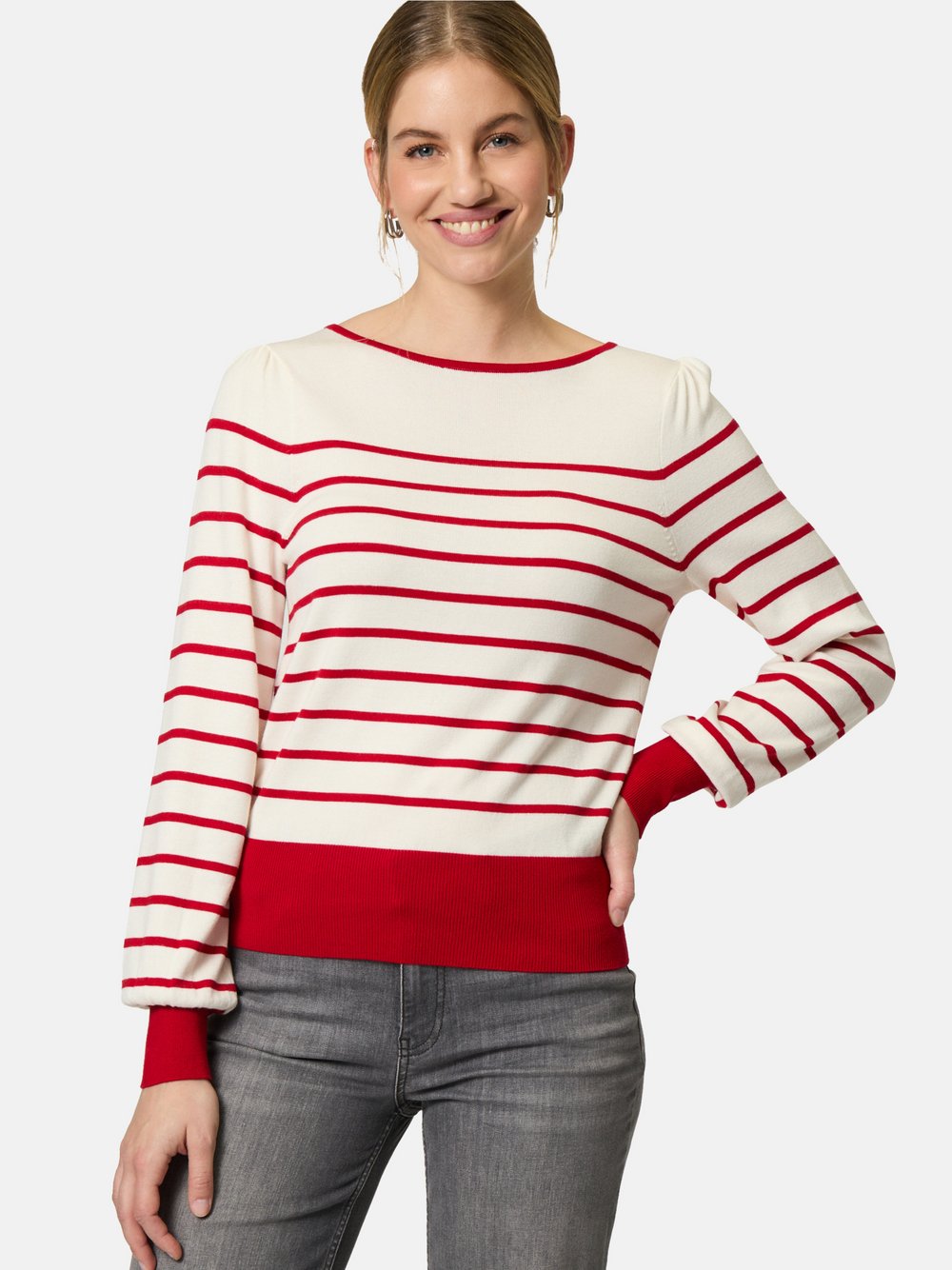 zero Pullover Damen Viskose rot gestreift, 42