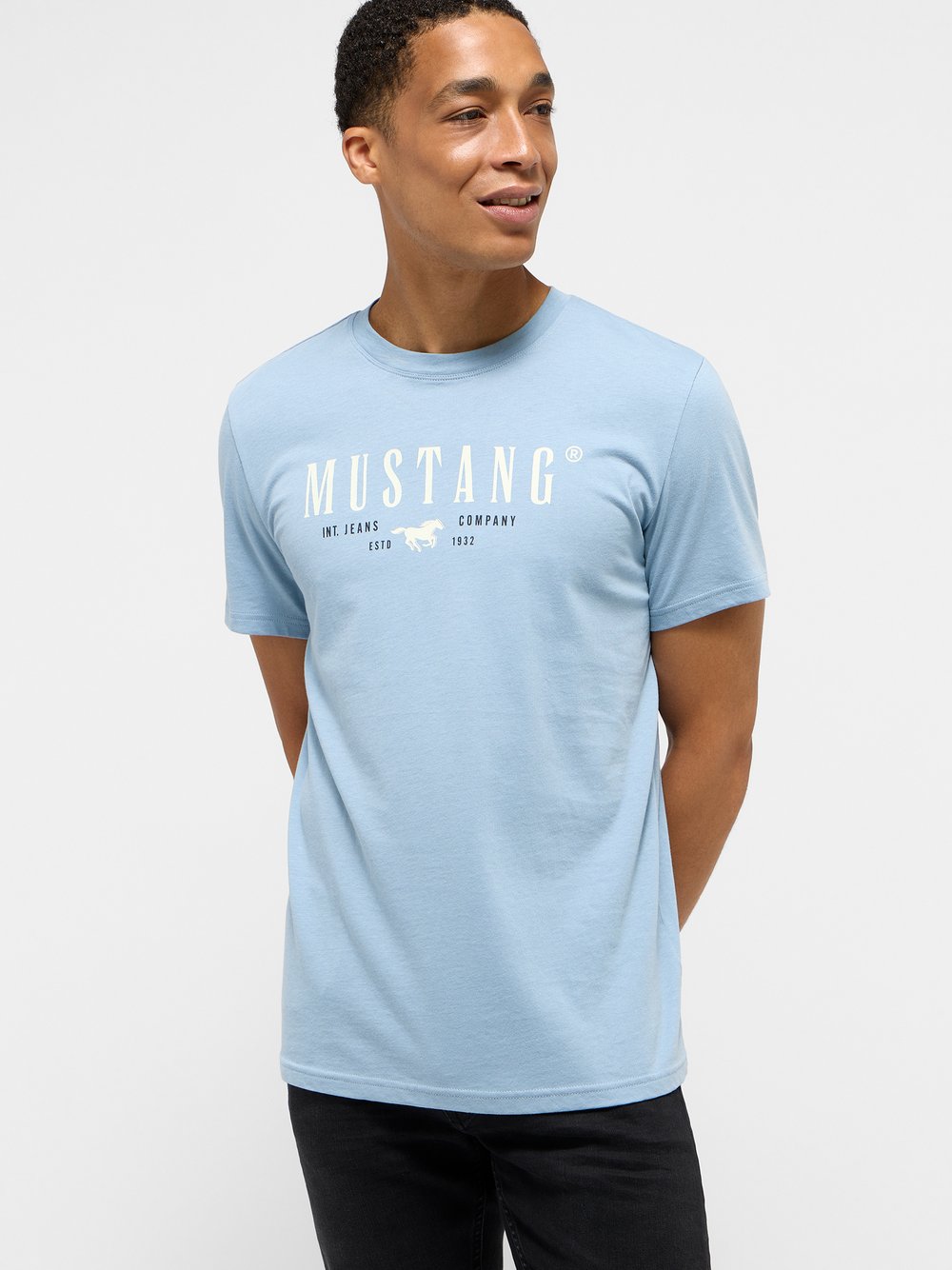 Mustang T-Shirt Herren Baumwolle blau bedruckt, XXL