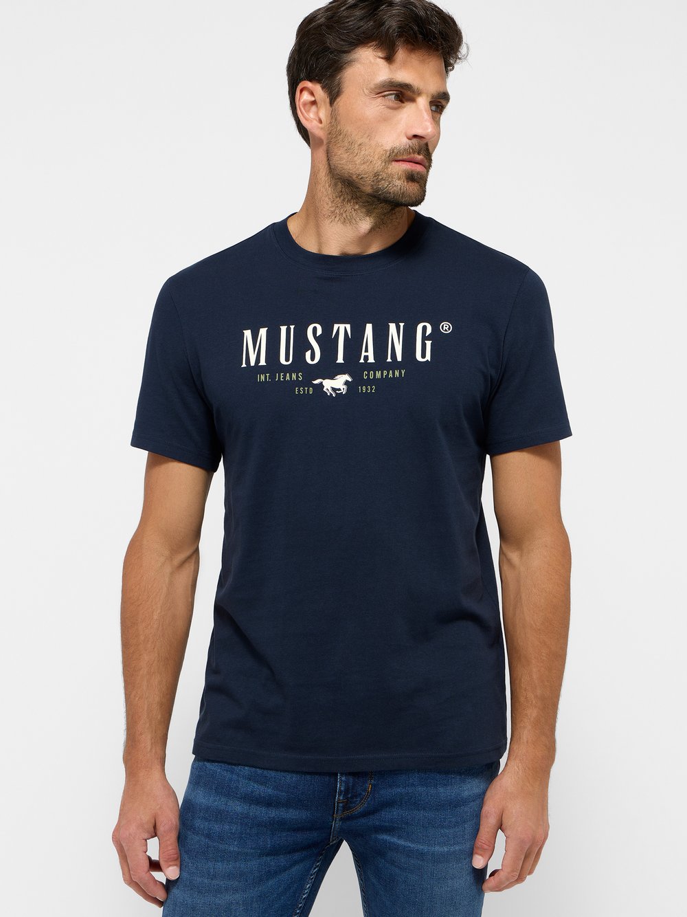 Mustang T-Shirt Herren Baumwolle blau bedruckt, XL