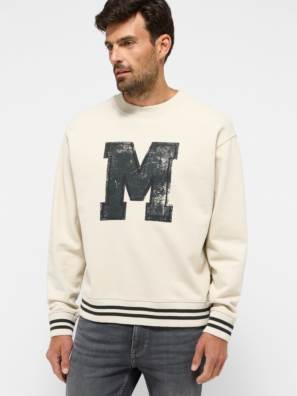 Mustang Sweatshirt Herren Baumwolle weiß bedruckt, S