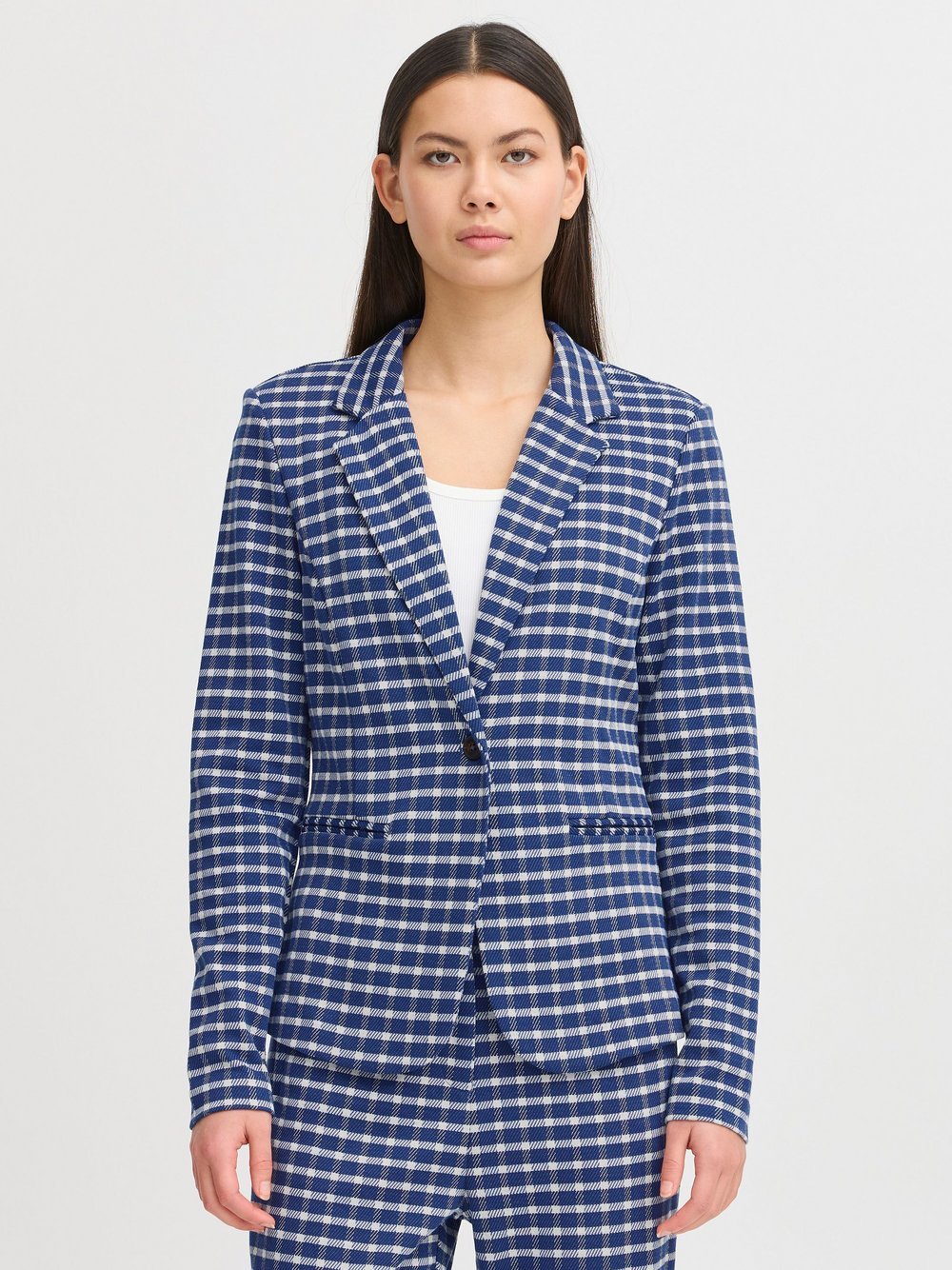 Ichi Kurzblazer Damen blau kariert, XL