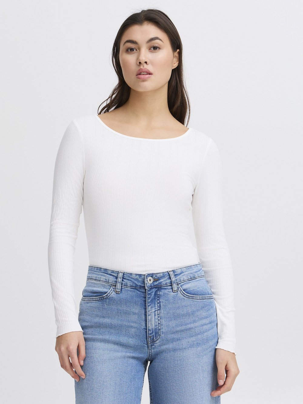 Thumbnail - Ichi Longsleeve Damen Viskose weiß gestreift, M