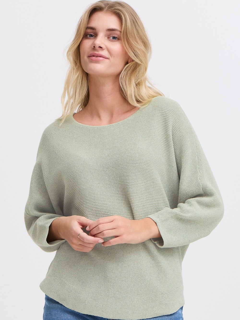 fransa Strickpullover Damen Baumwolle grün, S