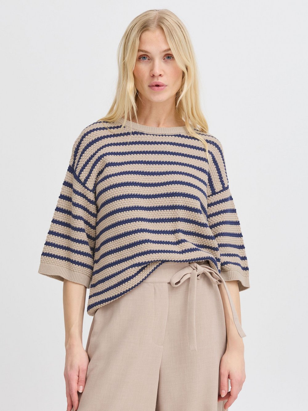 B.Young Strickpullover Damen Baumwolle beige gestreift, L