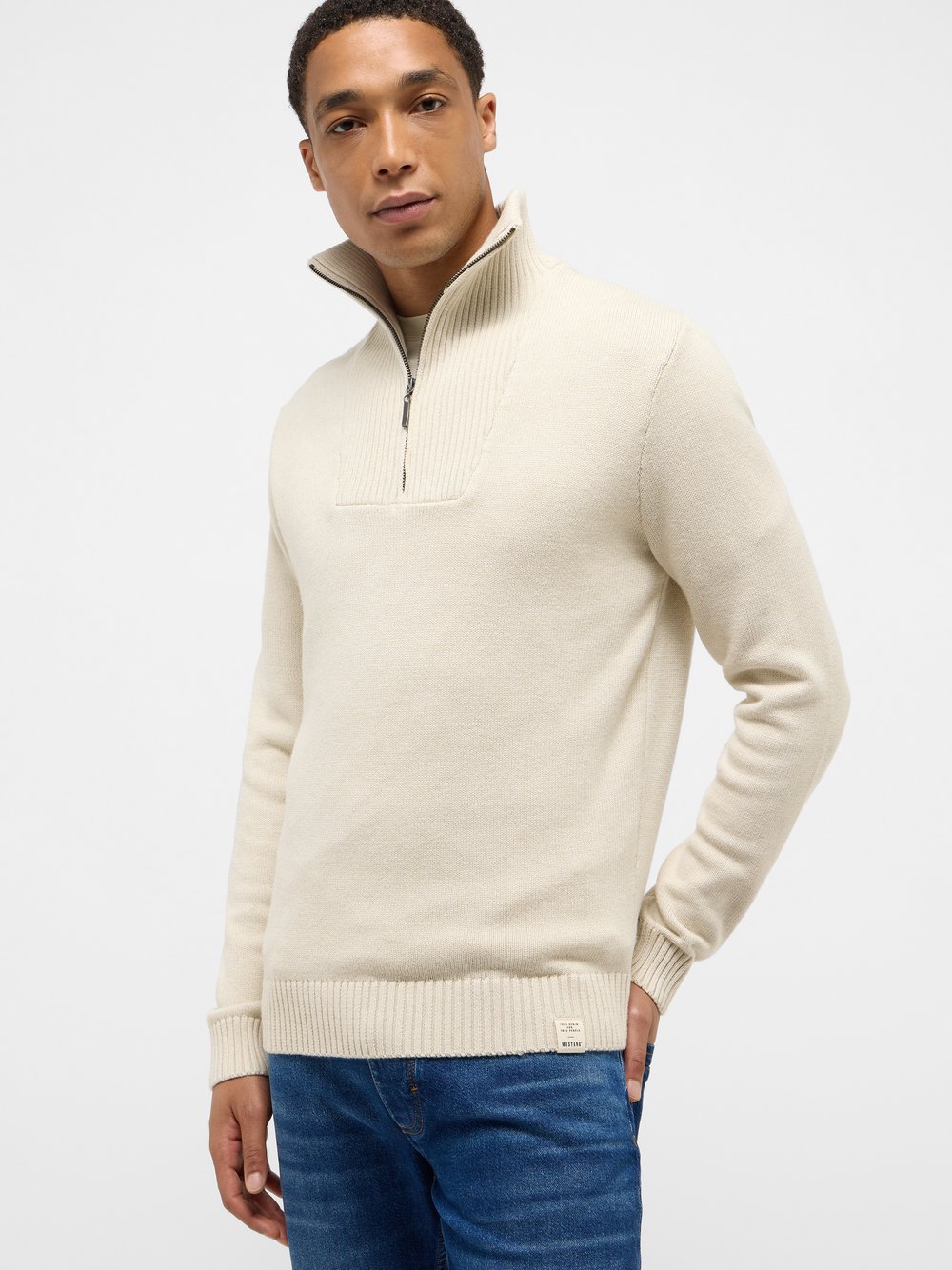 Mustang Strickpullover Herren Baumwolle weiß, S