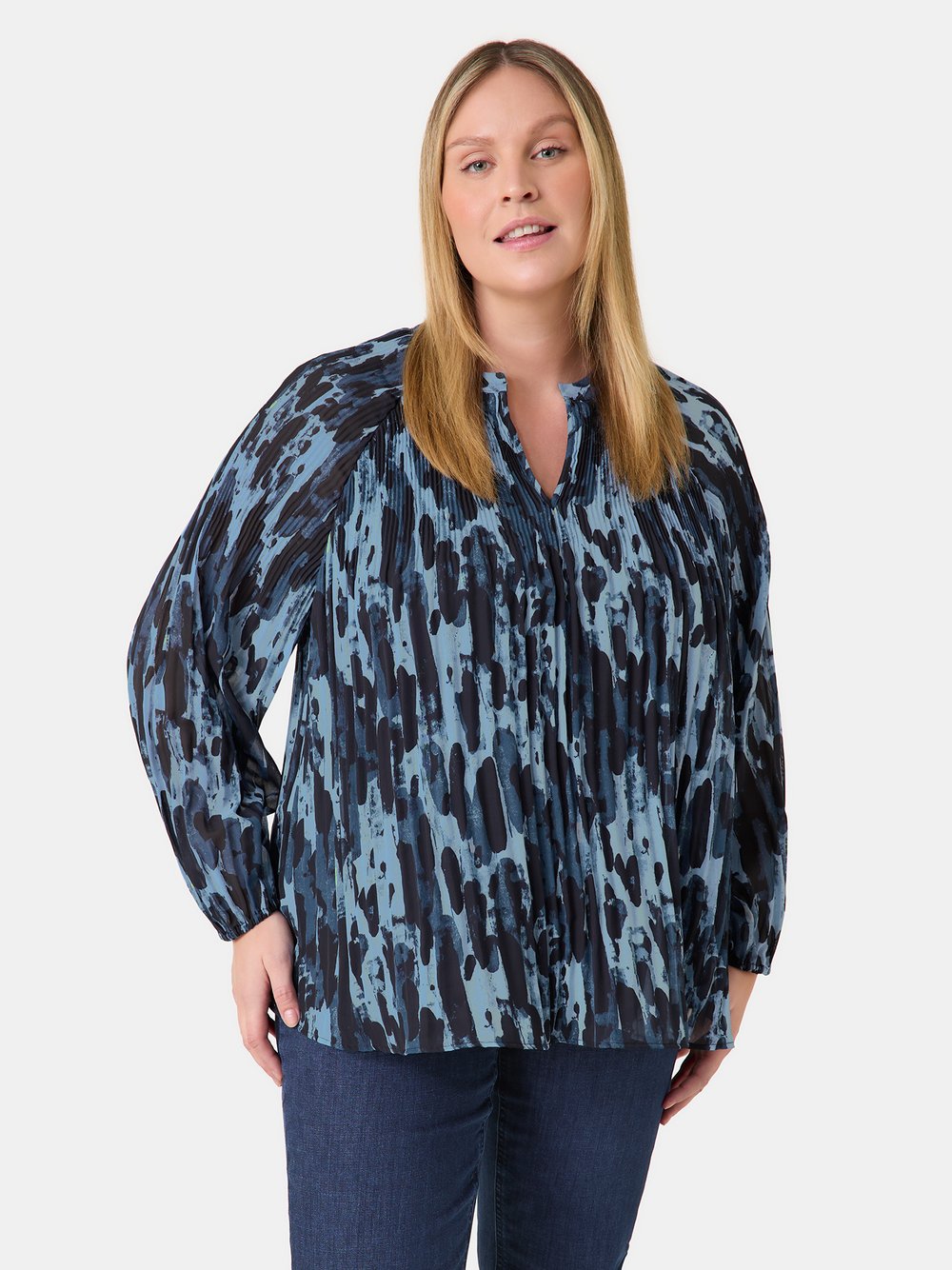 Samoon Plisseebluse Damen blau gemustert, 46