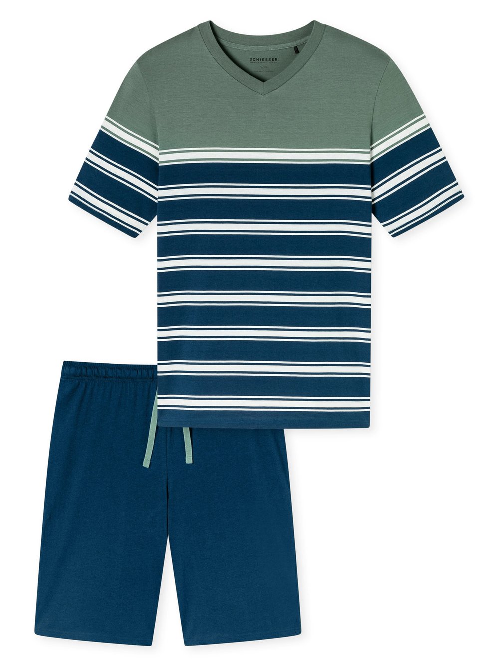 Schiesser Pyjama  Herren Baumwolle grün bedruckt, 48