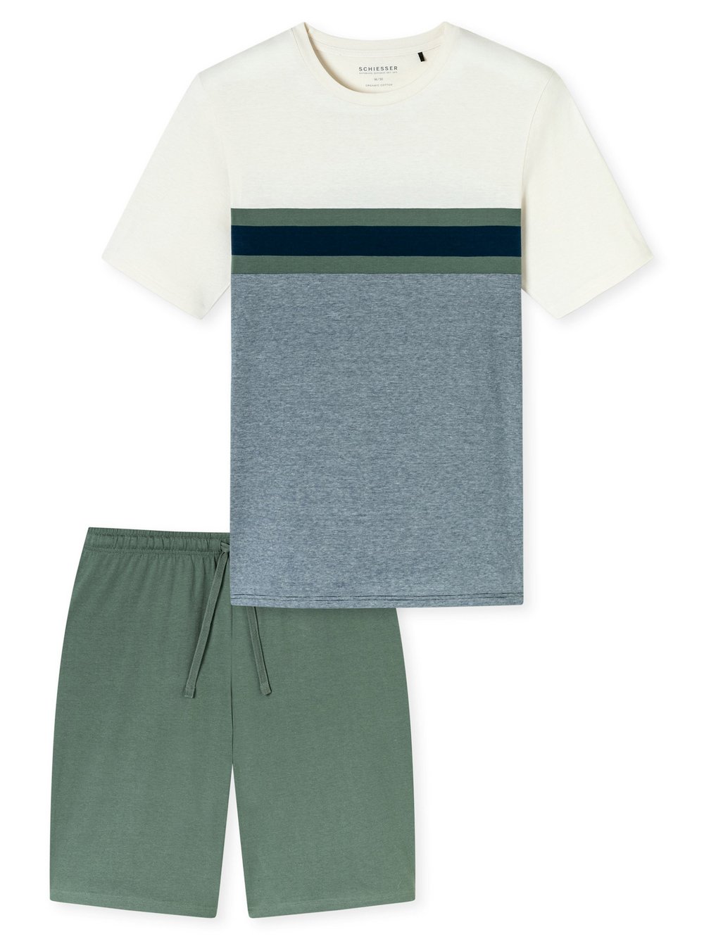Schiesser Pyjama  Herren Baumwolle grün bedruckt, 56