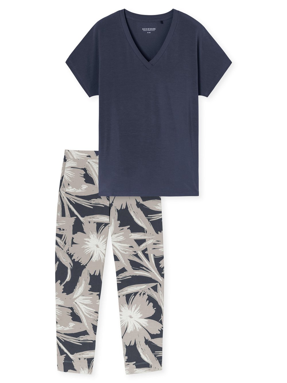 Schiesser Pyjama  Damen Jersey grau bedruckt, 36