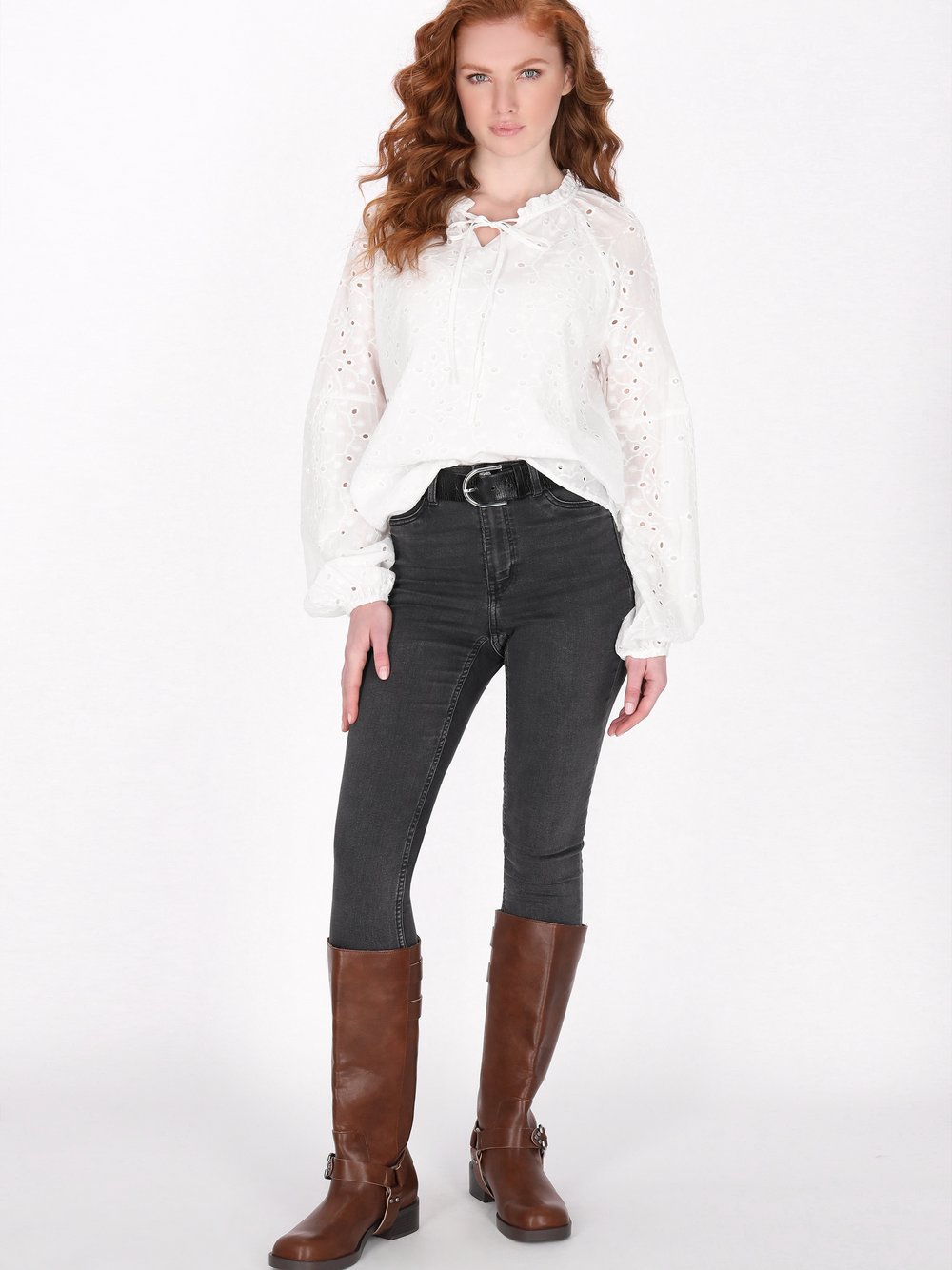 Dreimaster Bluse Damen Baumwolle weiß strukturiert, S