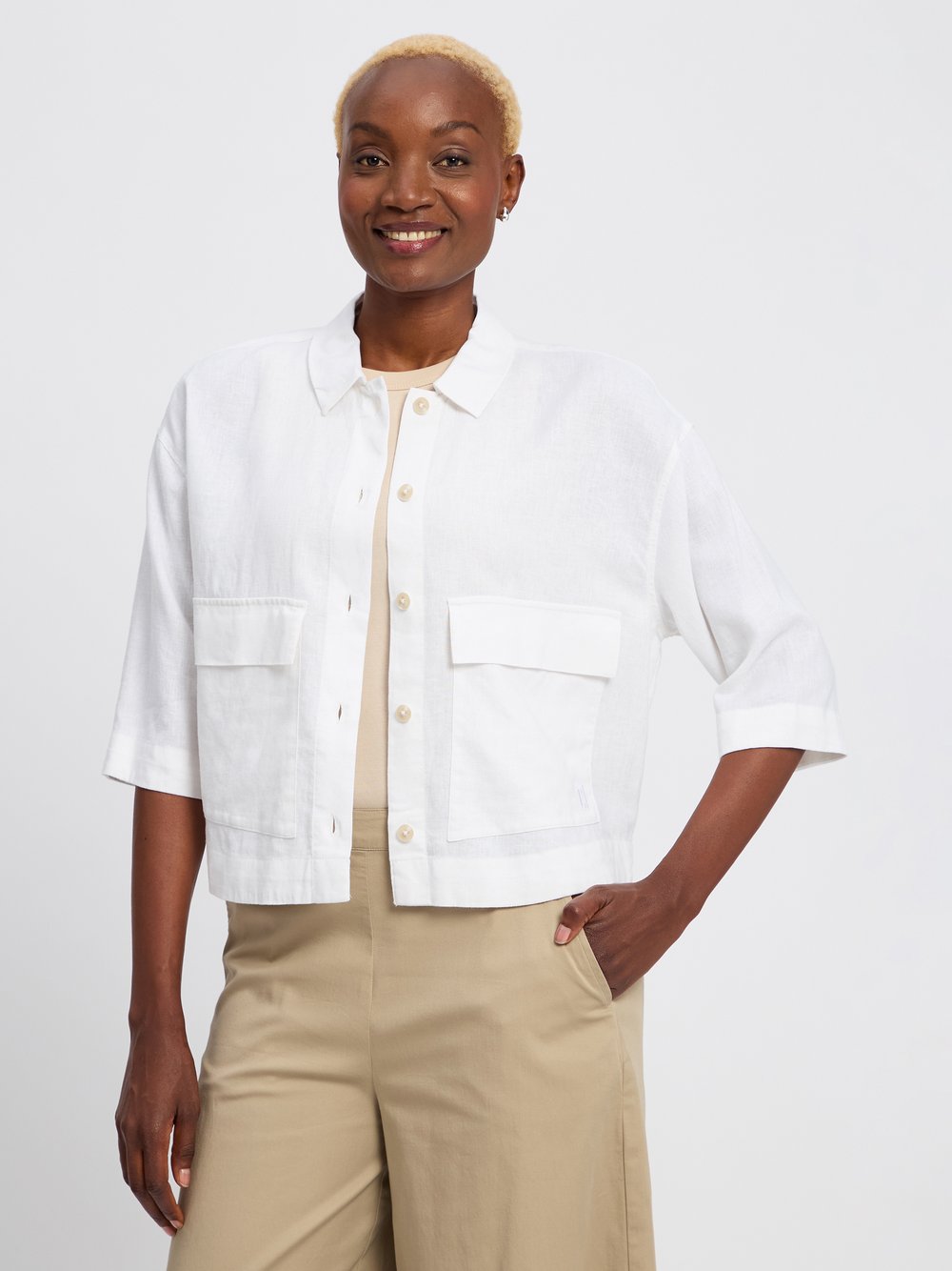 comma casual identity Kastenjacke mit Leinen-Anteil Damen weiß, 34