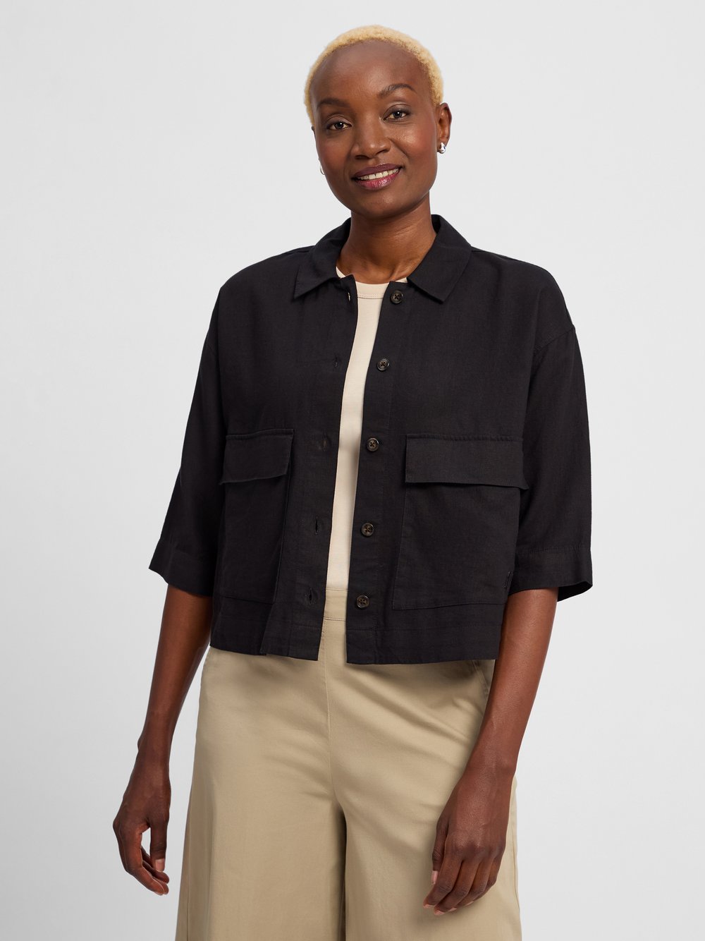 comma casual identity Kastenjacke mit Leinen-Anteil Damen schwarz, 44