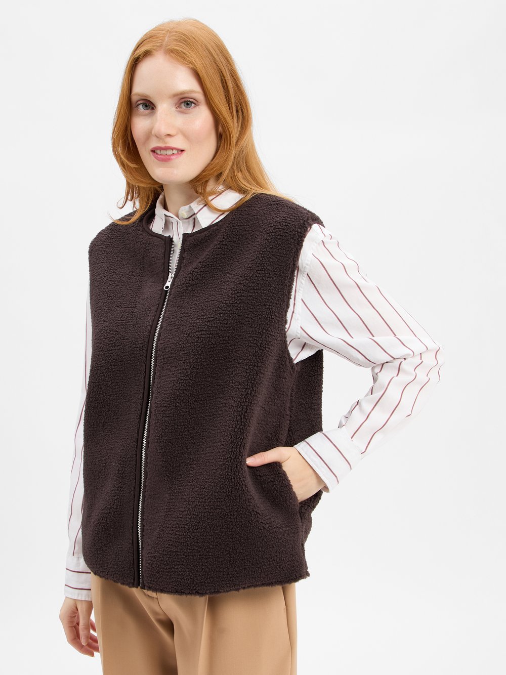 Marie Lund Teddyfell-Weste Damen braun, XS