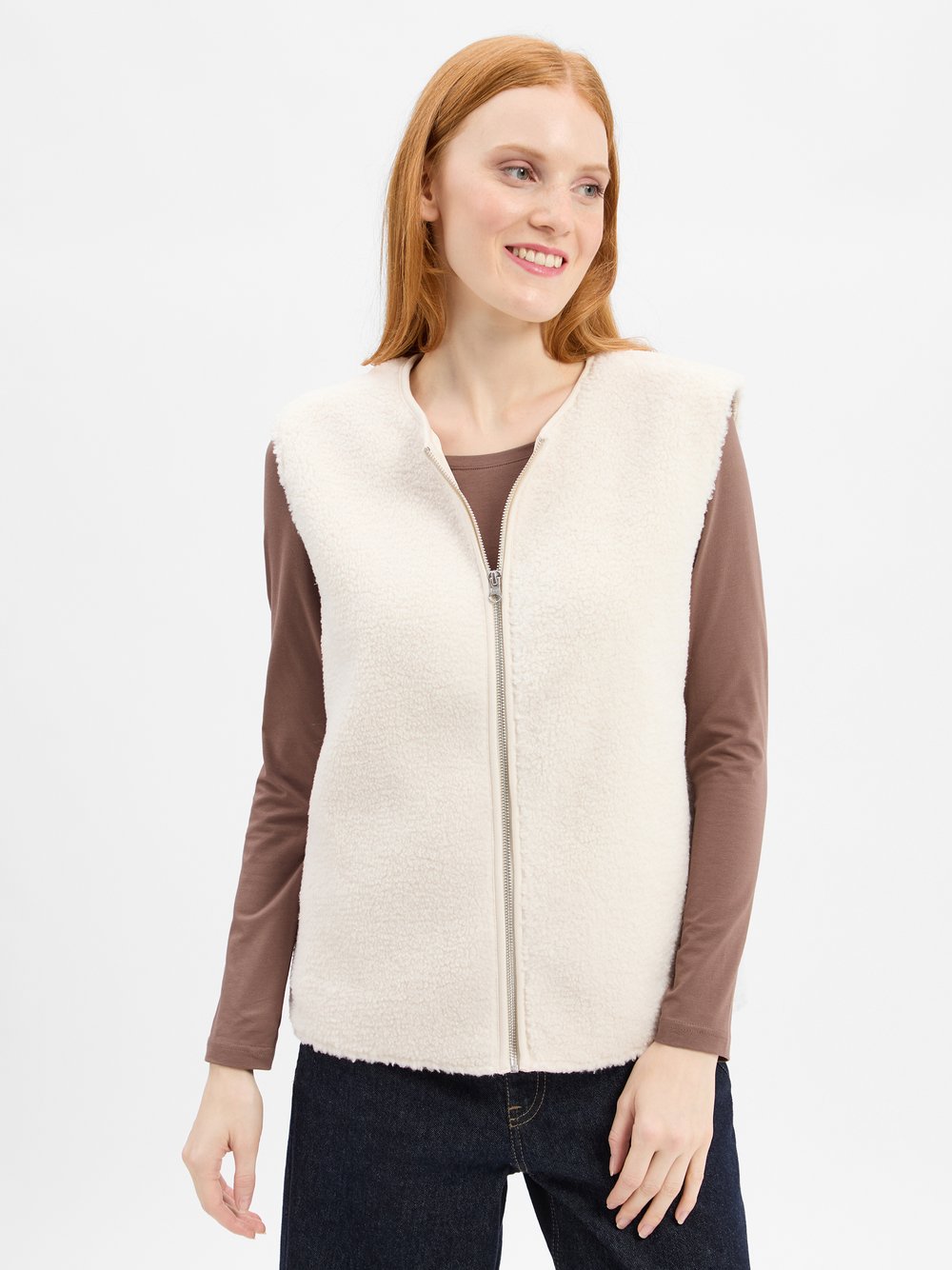 Marie Lund Teddyfell-Weste Damen weiß, S