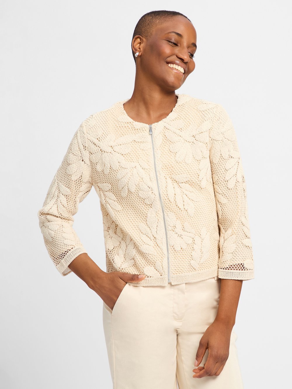 comma Kurzblazer Damen Baumwolle beige strukturiert, 40
