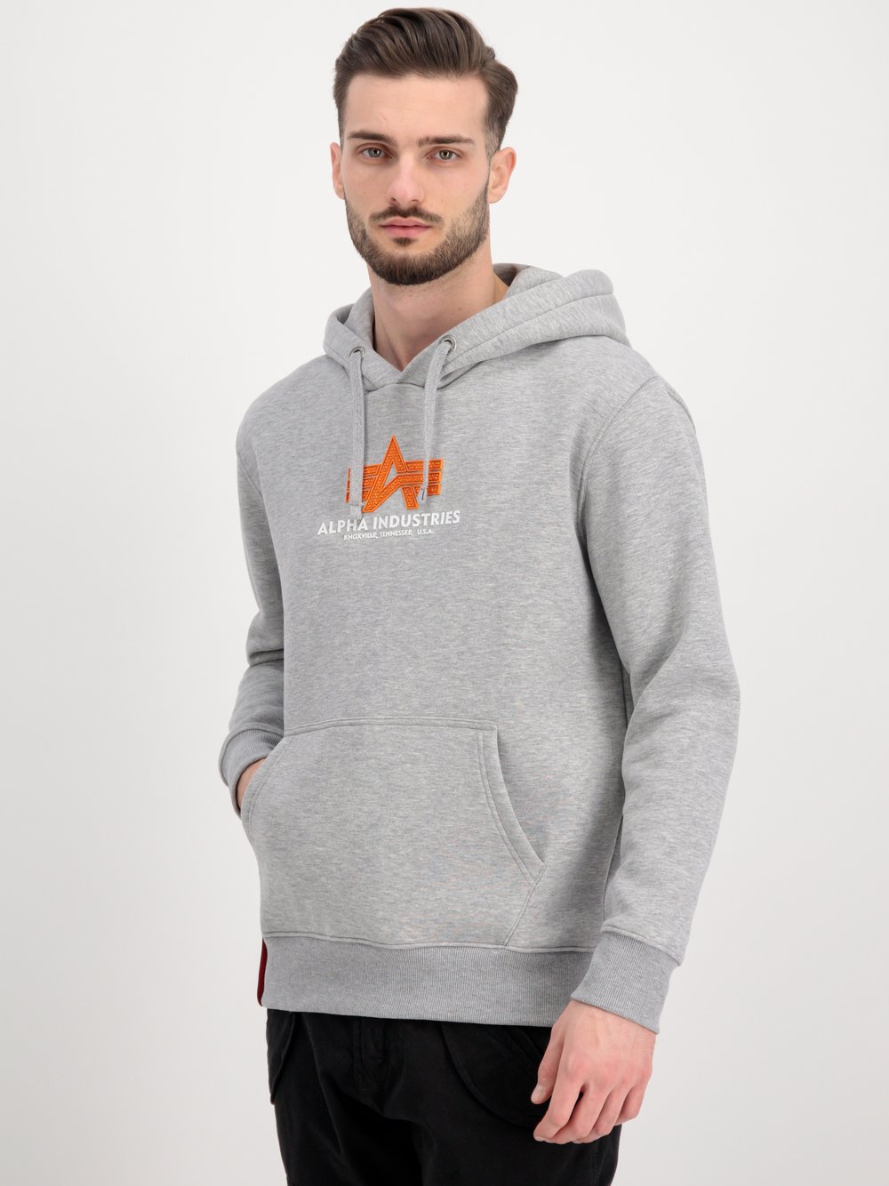 Thumbnail - Alpha Industries Kapuzensweatshirt Herren Baumwolle grau bedruckt, S