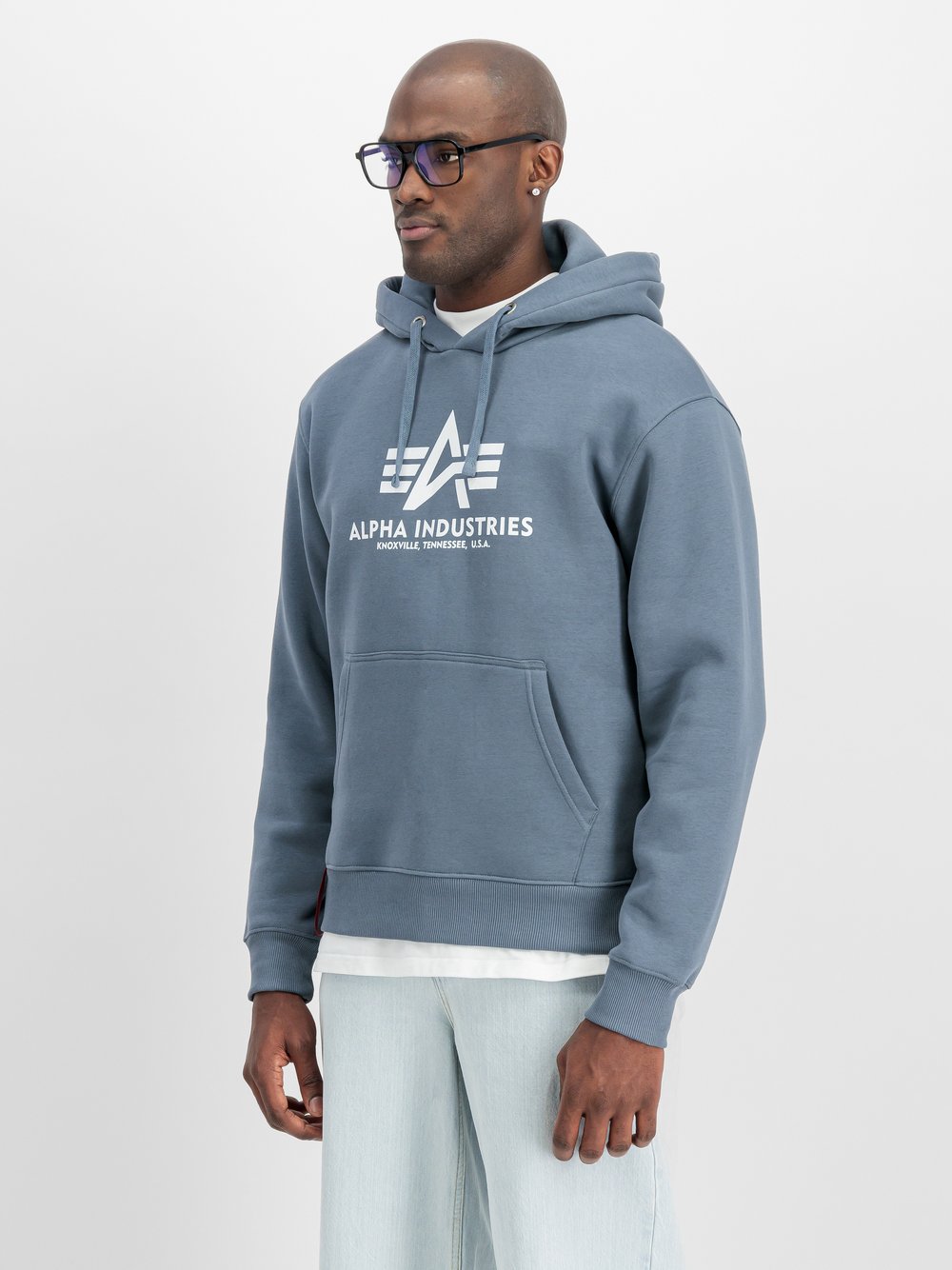 Alpha Industries Kapuzensweatshirt Herren Baumwolle blau bedruckt, XS