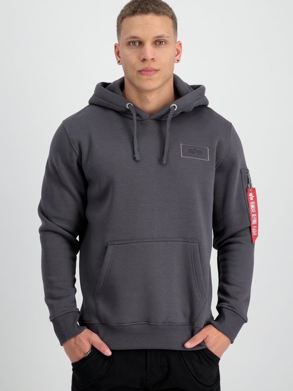 Alpha Industries Kapuzensweatshirt Herren grau bedruckt, L