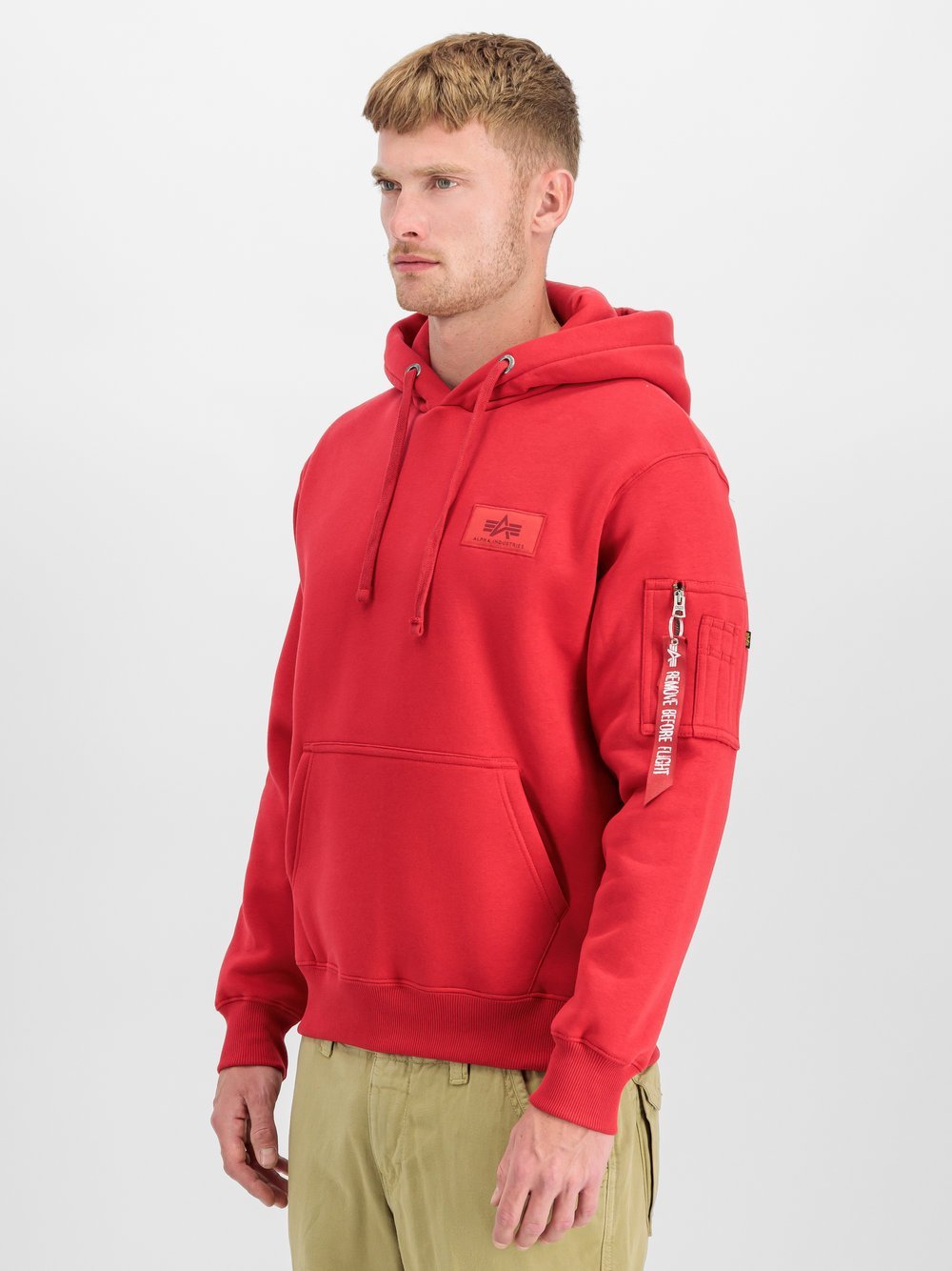 Thumbnail - Alpha Industries Kapuzensweatshirt Herren Baumwolle rot bedruckt, XL