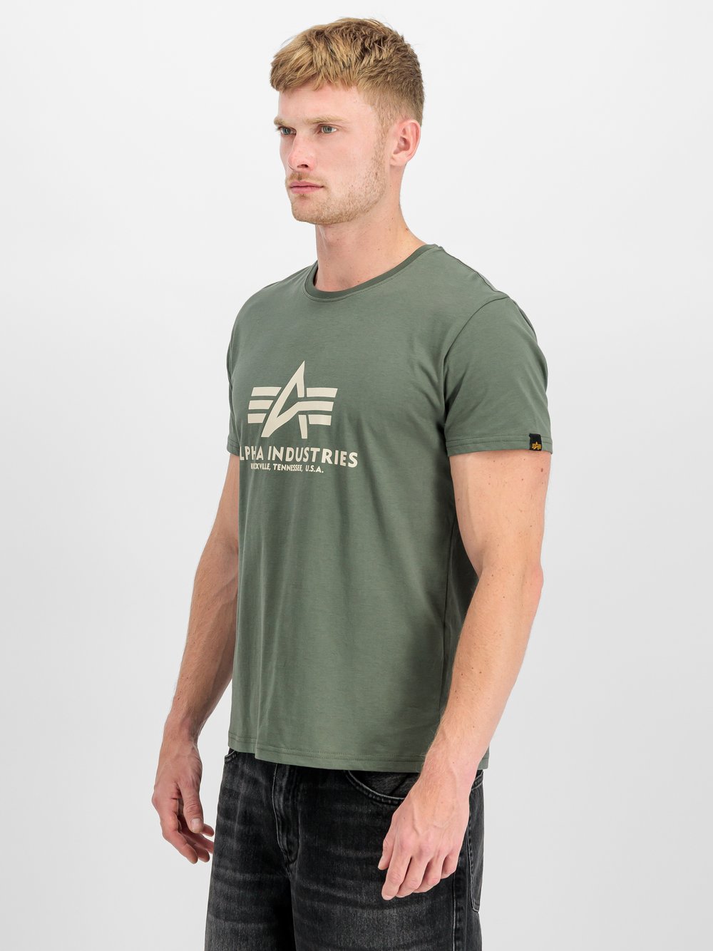 Thumbnail - Alpha Industries T-Shirt Herren Baumwolle grün, L