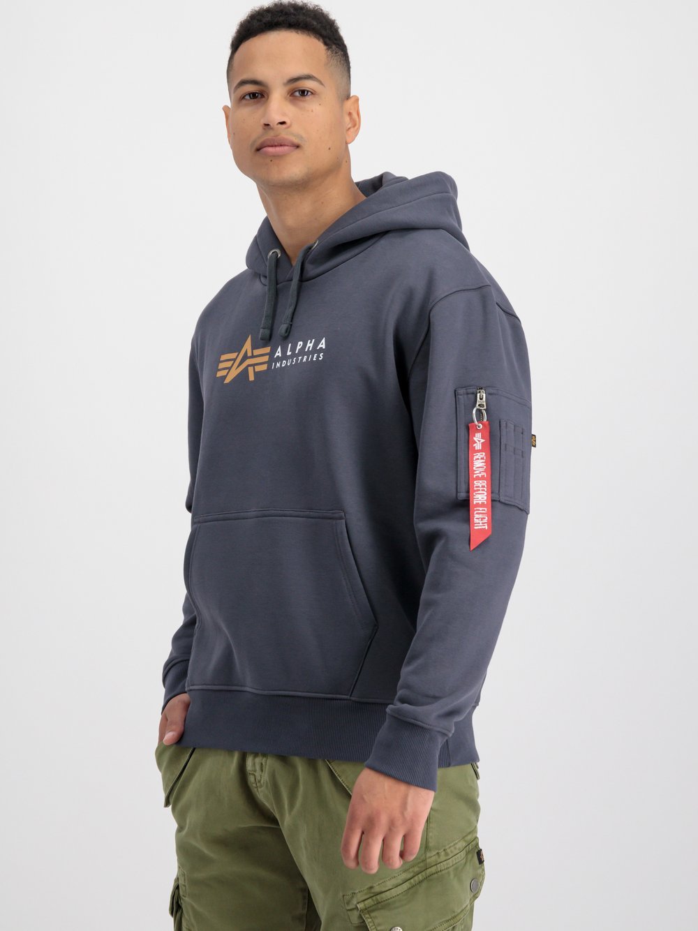 Alpha Industries Kapuzensweatshirt Herren grau bedruckt, S