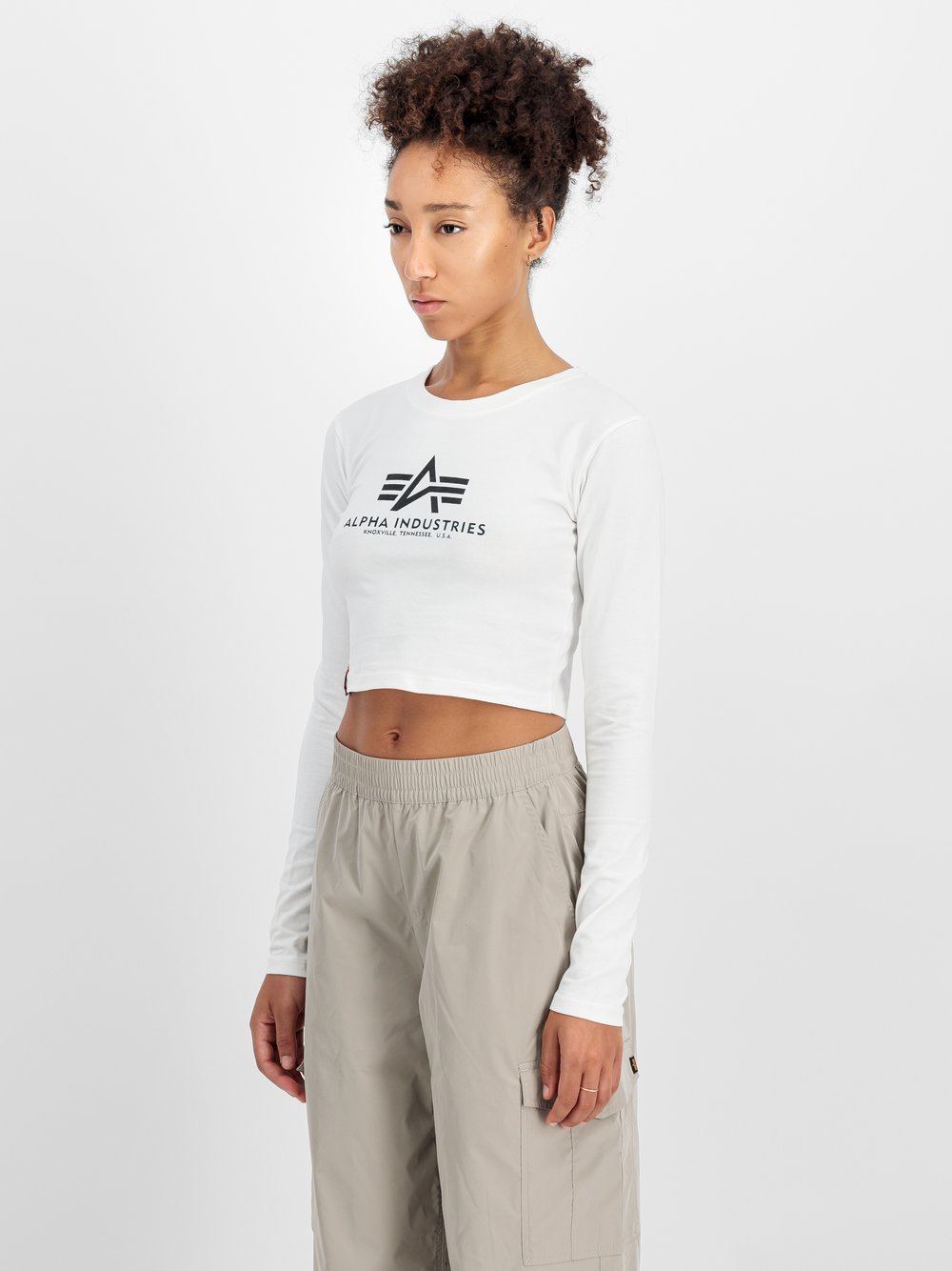 Alpha Industries Langarmshirt Damen Baumwolle weiß bedruckt, L