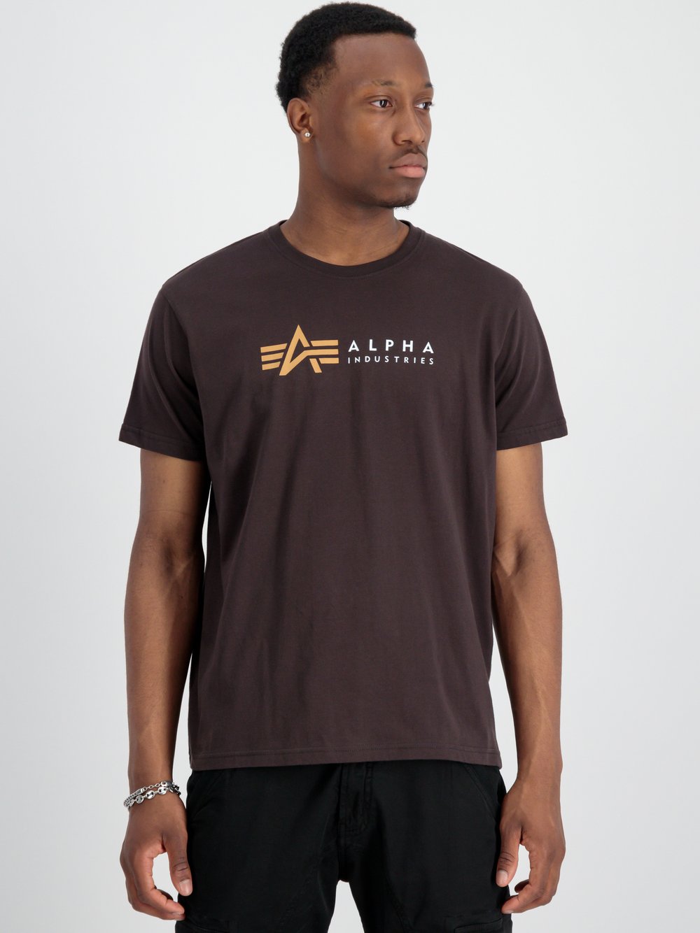 Alpha Industries T-Shirt Herren Baumwolle braun bedruckt, XS