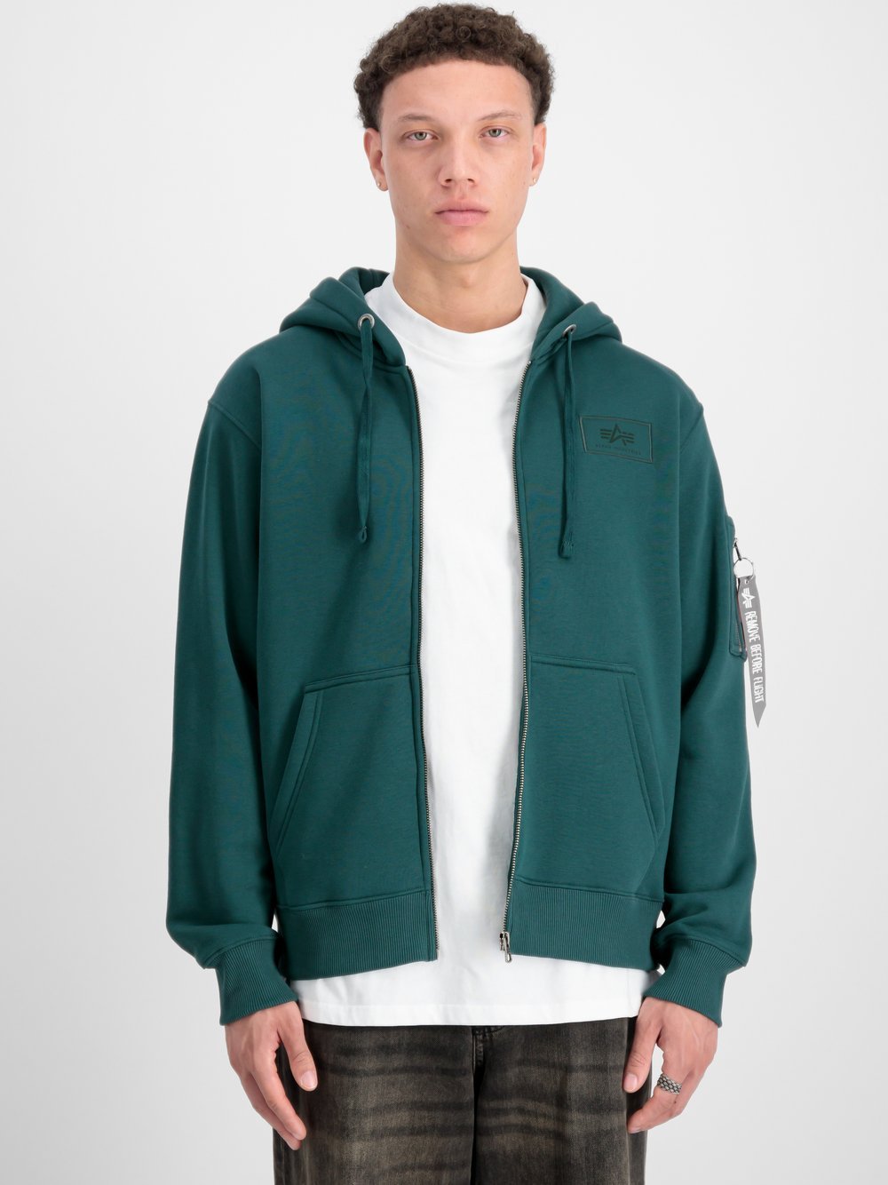 Alpha Industries Kapuzensweatjacke Herren grün bedruckt, L