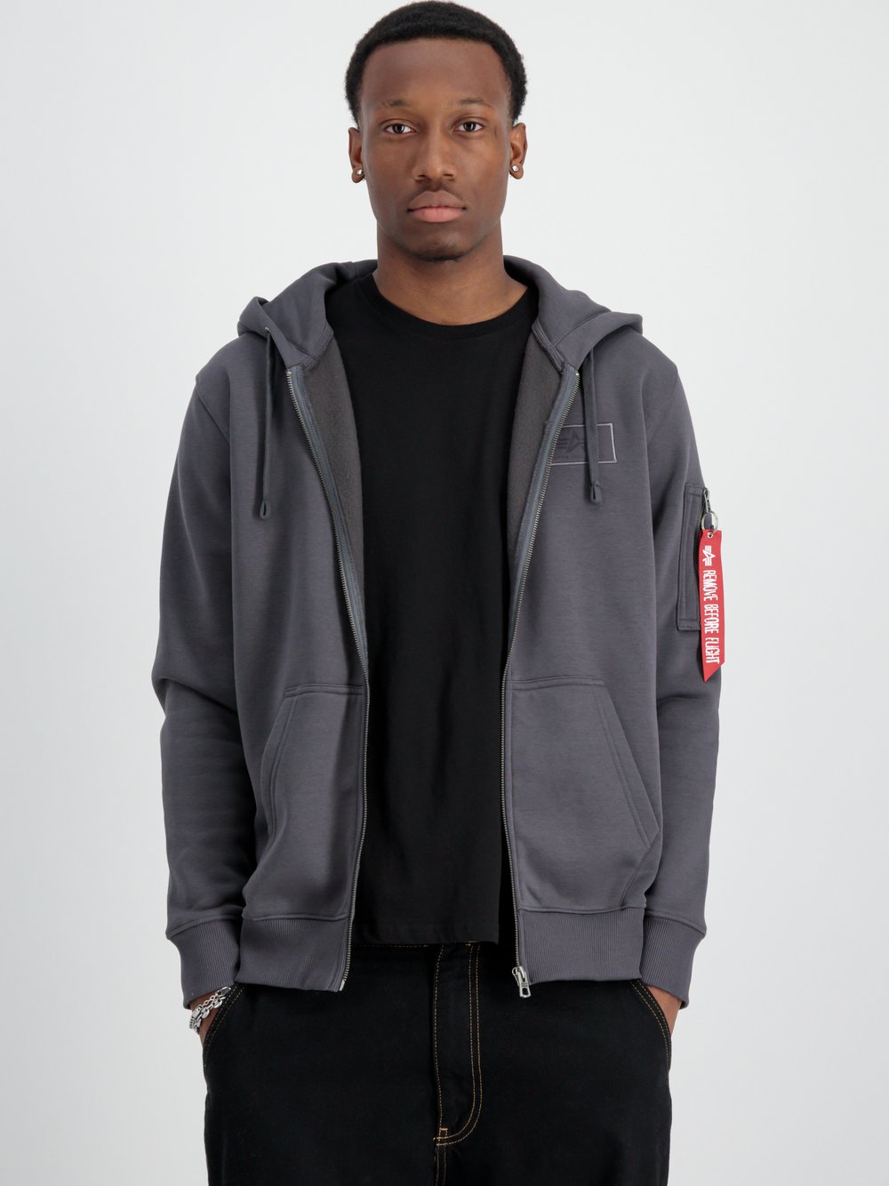 Alpha Industries Kapuzensweatjacke Herren grau bedruckt, L