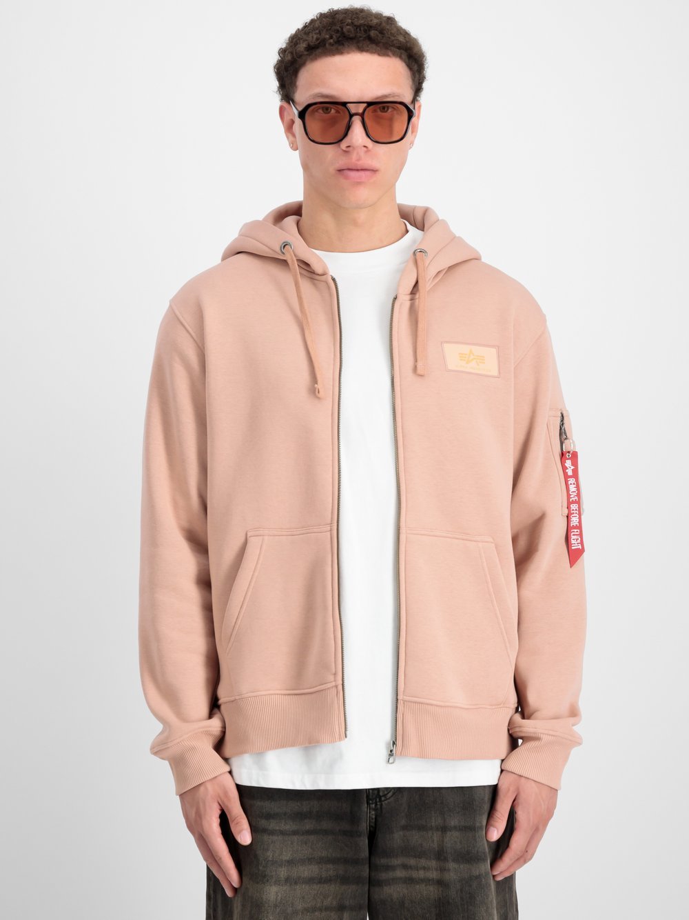 Alpha Industries Kapuzensweatjacke Herren orange bedruckt, L