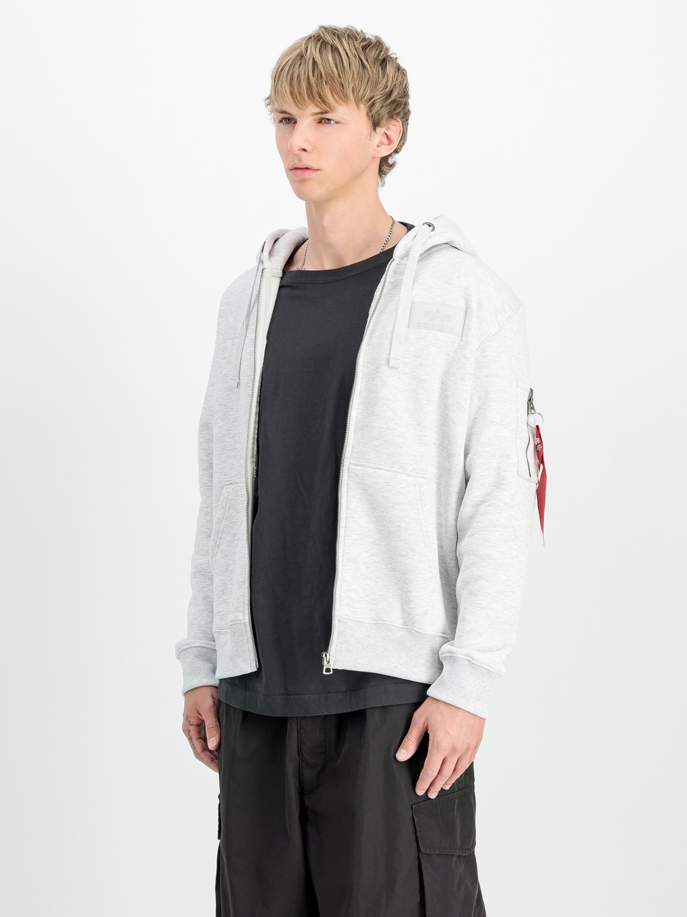 Alpha Industries Kapuzensweatjacke Herren Baumwolle grau bedruckt, L
