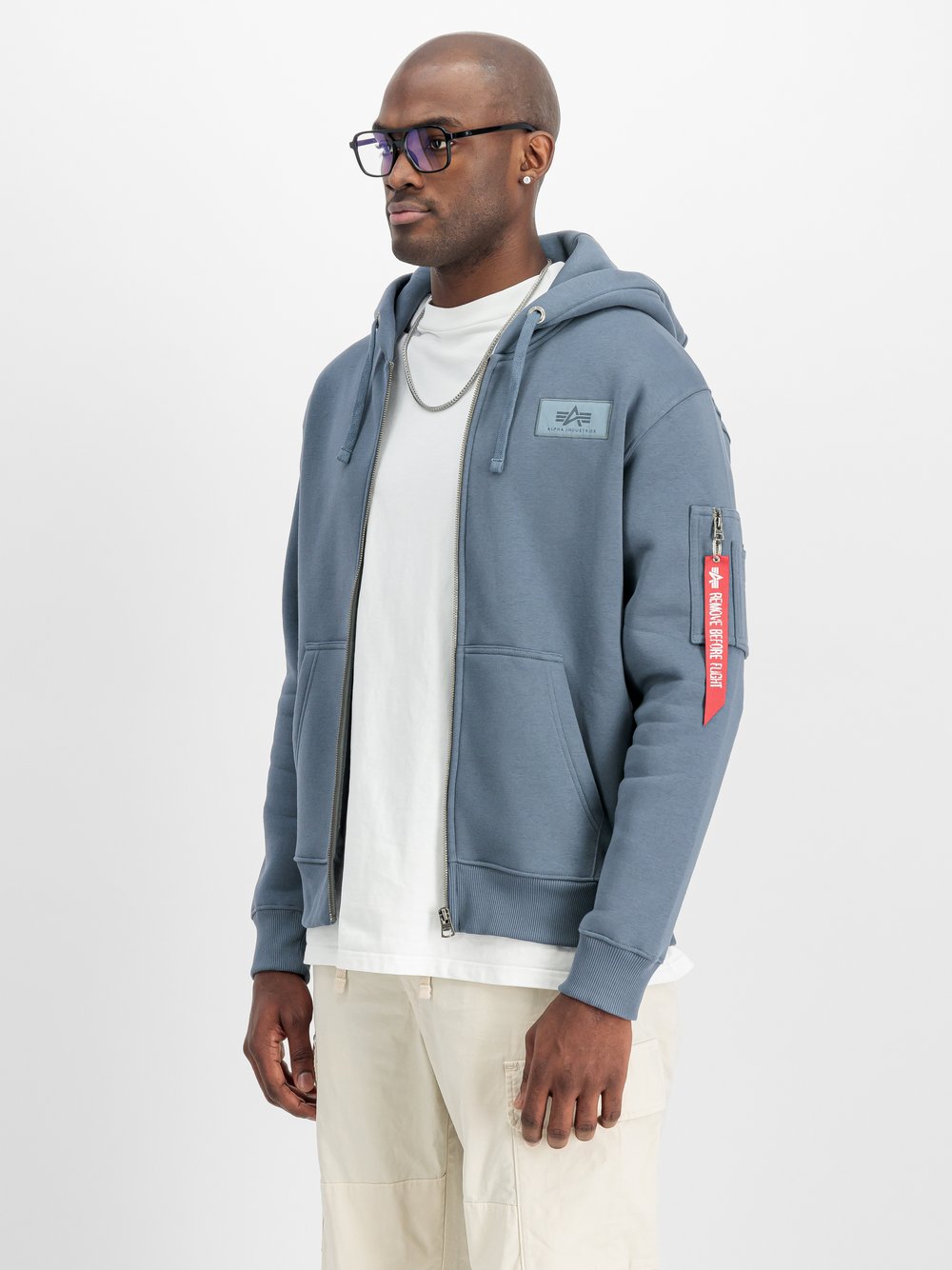 Alpha Industries Kapuzensweatjacke Herren Baumwolle blau bedruckt, M