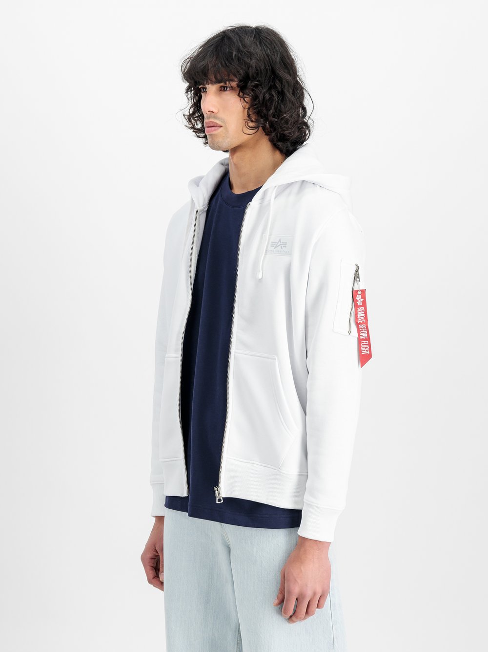 Thumbnail - Alpha Industries Kapuzensweatjacke Herren Baumwolle weiß bedruckt, XXXL