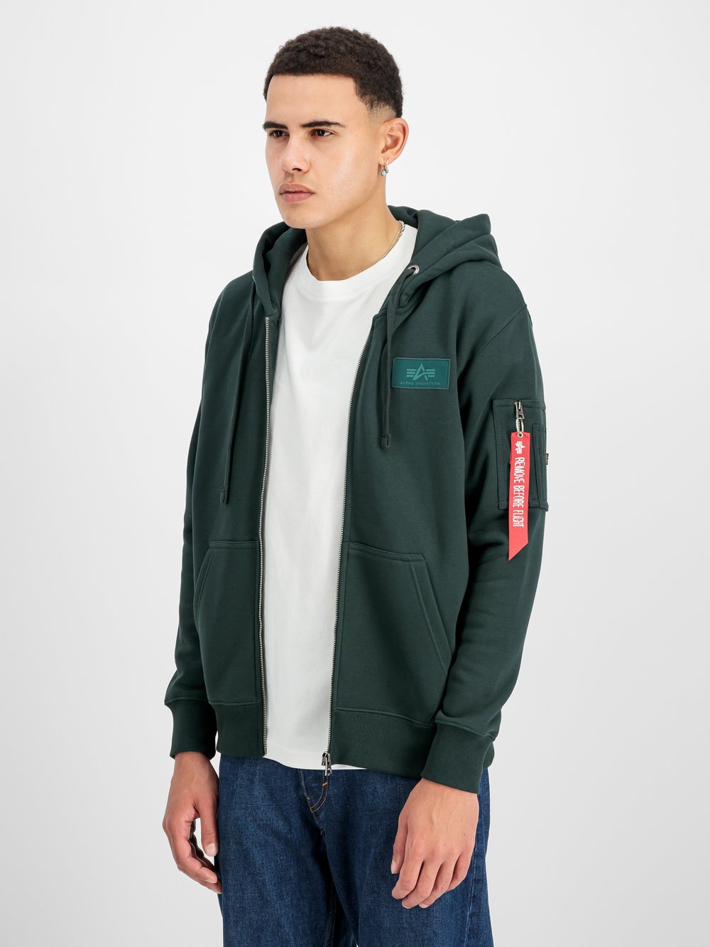 Alpha Industries Kapuzensweatjacke Herren Baumwolle grün bedruckt, M