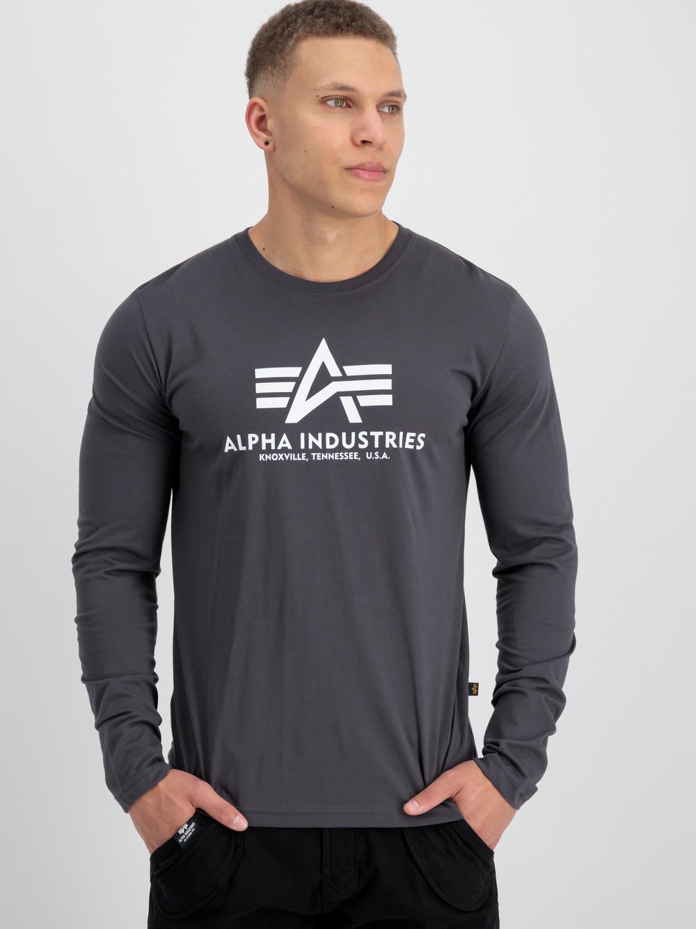 Alpha Industries Langarmshirt Herren Baumwolle grau bedruckt, M