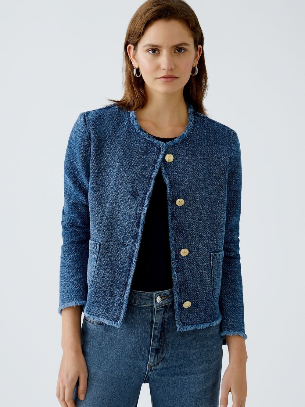 Oui Jacke Damen Baumwolle blau, 34