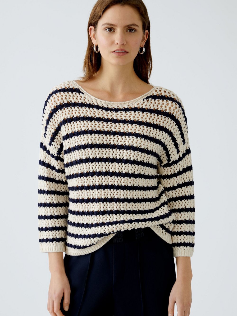 Oui Pullover Damen Viskose weiß gestreift, 36