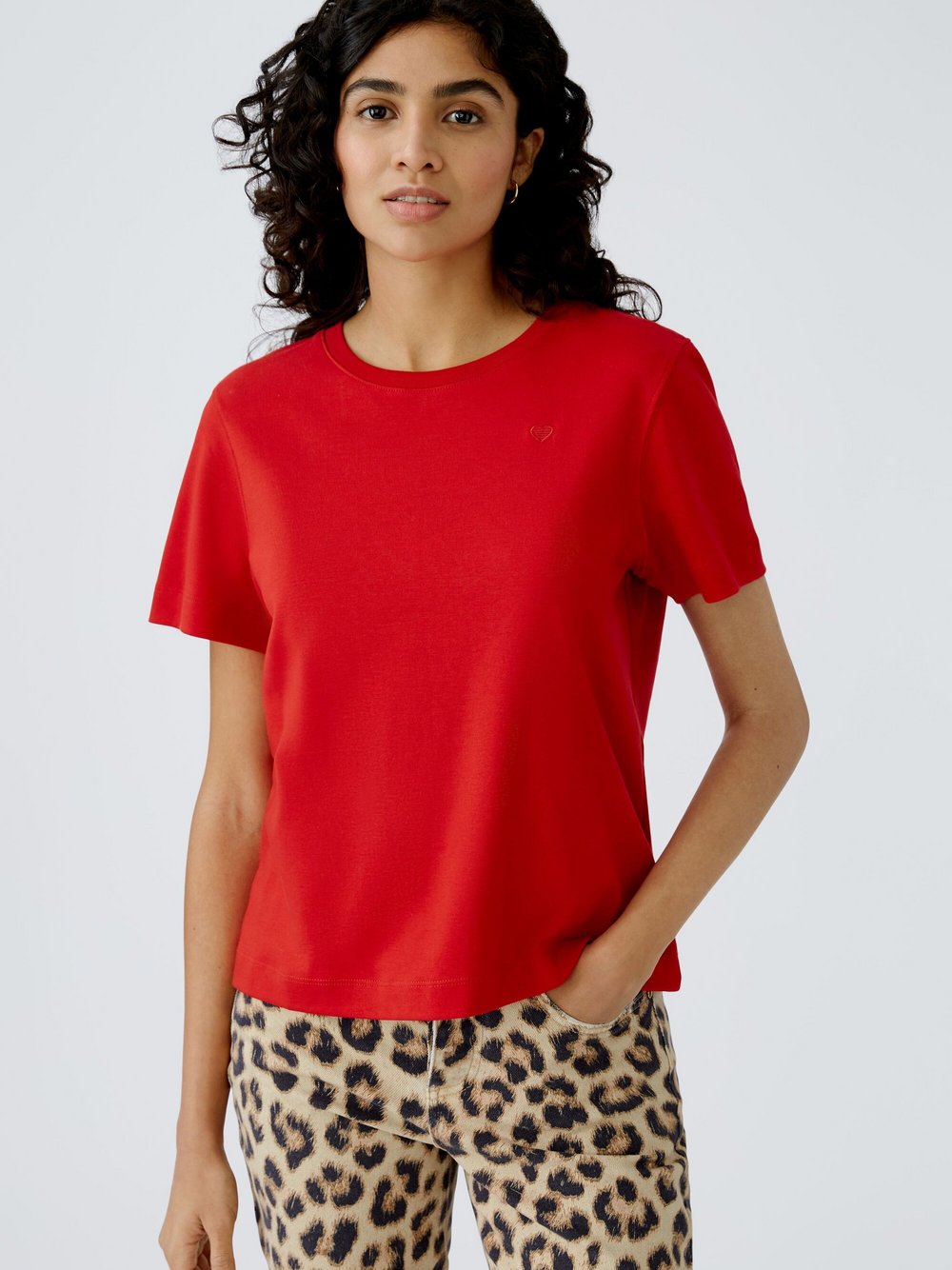 Oui T-Shirt Damen Baumwolle rot, 38