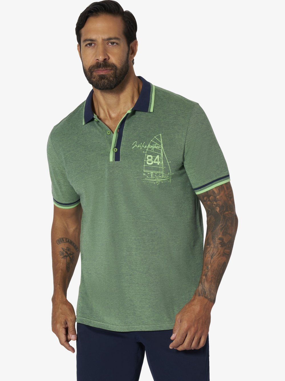 Thumbnail - Jan Vanderstorm Poloshirt Herren Baumwolle grün bedruckt, L