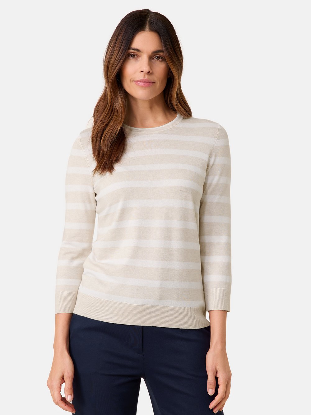 Gerry Weber 3/4 Arm Pullover Damen Viskose beige gestreift, 48