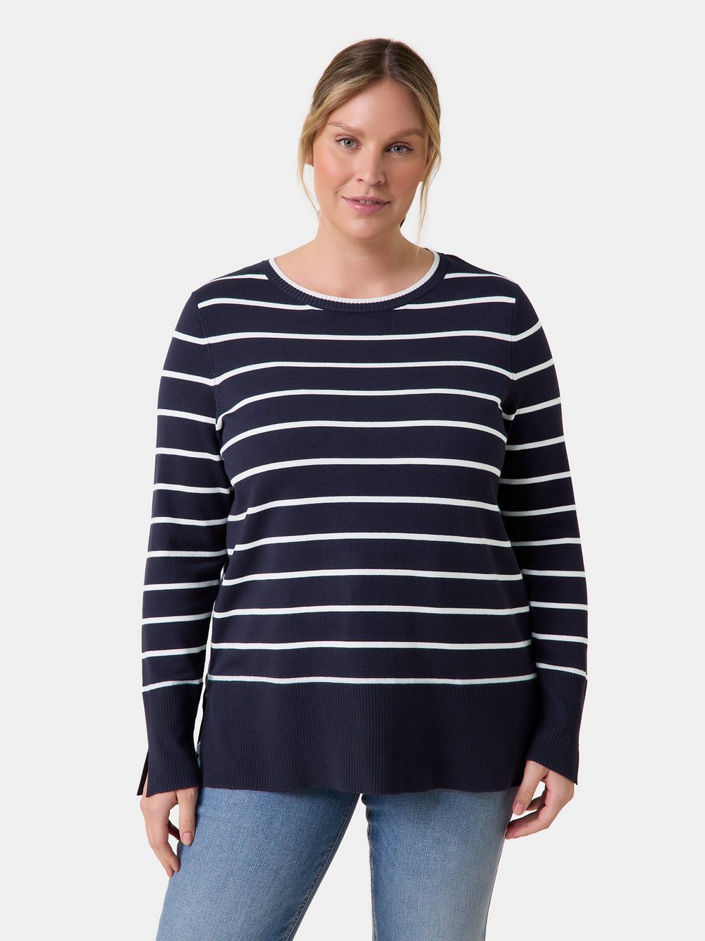 Samoon Pullover Damen Viskose blau gestreift, 44