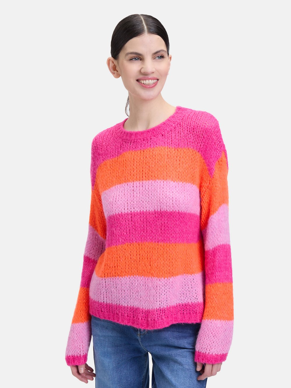 Cartoon Strickpullover Damen rosa gestreift, 40