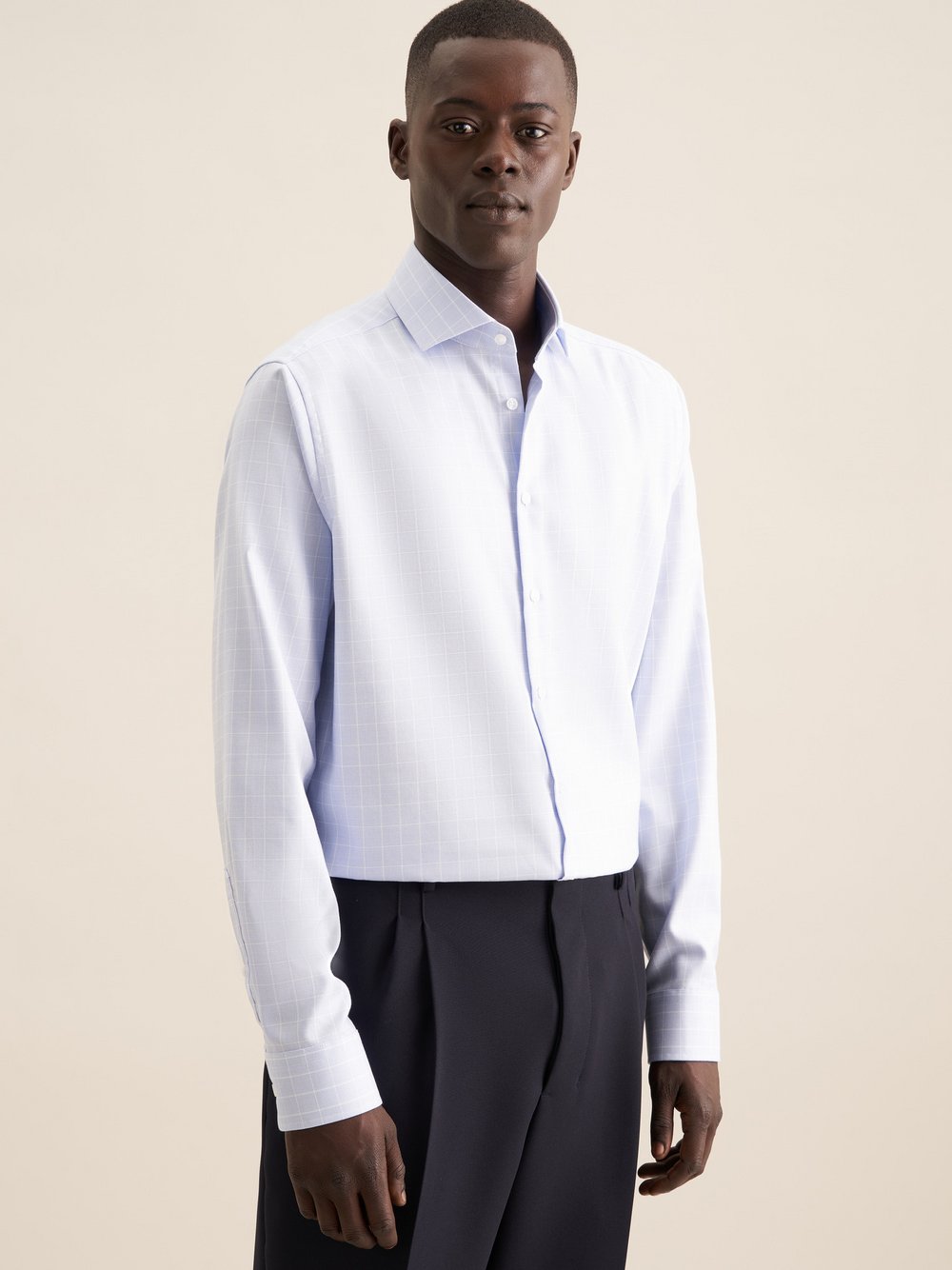 Seidensticker Business Hemd Herren Regular Fit Baumwolle blau kariert, 42