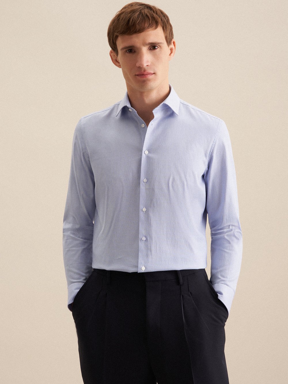 Thumbnail - Seidensticker Business Hemd Herren Slim Fit Baumwolle blau bedruckt, 40